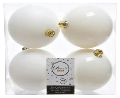 Immagine prodotto di Baubles di Natale in plastica 10cm 4 pezzi - lana bianca