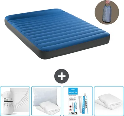 Produktbild von Intex Luftbett - 2 Personen - 152 x 203 x 22 cm - Blau - Inklusive Pumpe - Spannbettuch - Küssen - Reperaturset en Kissenschutz