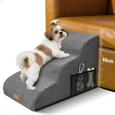 Obrázok produktu pre Schody pre psov 3 stupne, výška 40 cm, mäkký plyš, protišmykové, pre malých psov