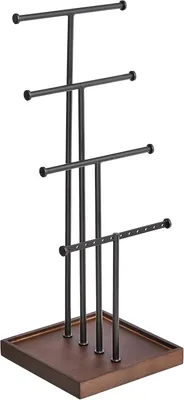Produktbild von Schmuckständer – Schmuckbaum mit 4 Ebenen – Bucheholz – Walnuss und Schwarz