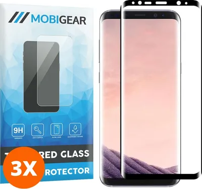 Produktbild von Mobigear Premium 9.98 Samsung Galaxy S8 Plus Panzerglas Gehärtetes Glas Displayschutz - Hüllenfreundlich - Schwarz (3er Pack)