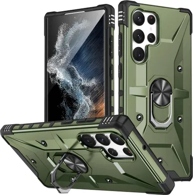 Produktbild von Samsung Galaxy S23 Ultra Hülle - Coverup Heavy Duty Back Cover mit Ring Kickstand - Army Green