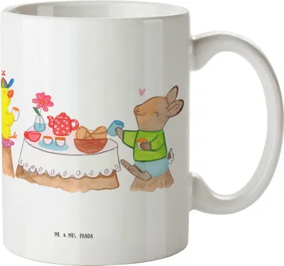 Produktbild von Mr. & Mrs. Panda Becher Ostern Frühstück - Weiß - Geschenk, Teetasse, Tasse, Ostergrüße, Osterhase, Picknick, mit Spruch, Kaffeebecher, Kaffeetasse, Frühling