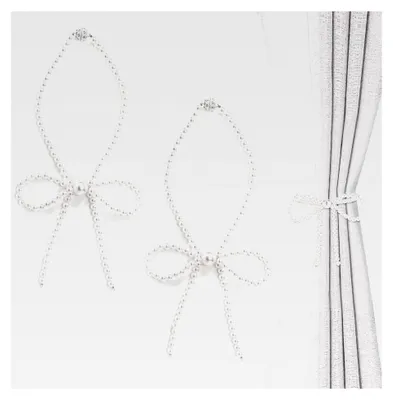 Produktbild von 2 Stück Raffhalter mit Schleife, Raffhalter für Vorhänge mit Perlen, magnetische Raffhalter für Vorhänge, elegante Vorhanghalter für die Dekoration zu Hause oder in Hotels