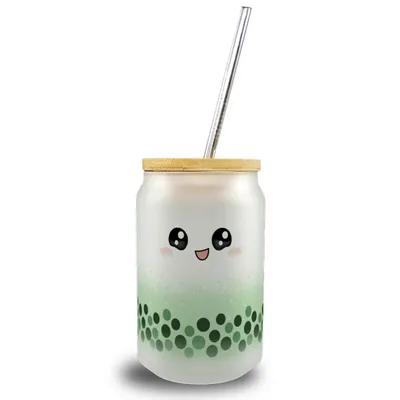 Produktbild von Bubble Tea Trinkglas mit Bambusdeckel in grün