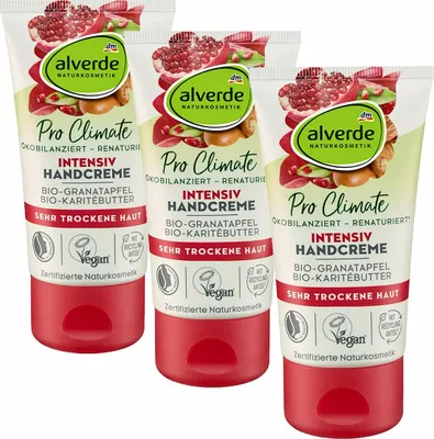 Produktbild von 3 x  alverde Naturkosmetik - Intensiv Handcreme - Bio-Granatapfel & Bio-Karitébutter  (3 x 75 ml)