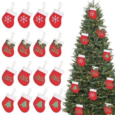 16 Mini-Weihnachtsstrümpfe zum Aufhängen, rot-weiß