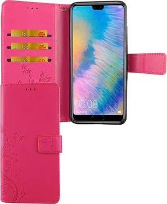Produktbild von Huawei P20 Handy Hülle Schutz-Tasche Cover Flip-Case Kartenfach Pink