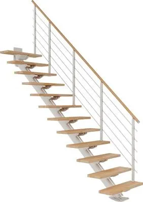 Produktbild von Pertura Mittelholmtreppe Zelos Buche Leimholz Weiß Gerade 75 cm 12 Stufen / 13 Steigungen Seilgeländer Weiß (RAL 9010)