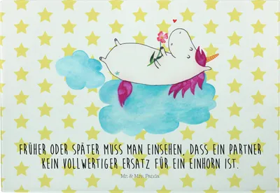 Produktbild von Mr. & Mrs. Panda Schneidebrett Einhorn Verliebt - Weiß - Geschenk, Einhörner, Frühstücksbrett, Unicorn, schneidbrett, Vesperplatte, Hackbrett, Wolke, Freundin, Liebe