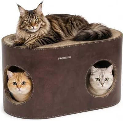 Produktbild von PetRhein Kratzbrett für Katzen aus Kratzpappe,3-in-1 großes Katzenhöhle mit Kratzmatte & Katzenbett – 64 x 35 x 36 cm, braun