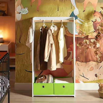 Produktbild von SoBuy KMB109-W Kindergarderobe mit 2 Haken & Boxen, Kleiderschrank & Regal für Kinderzimmer, Weiß 60x110x35cm