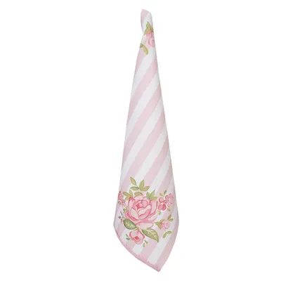 Produktbild von Unyqoos® Clayre & Eef Geschirrtuch 50 x 70 cm, 100% Baumwolle, rosa mit Rosenmuster, Spitzenrand, mit Aufhängeöse