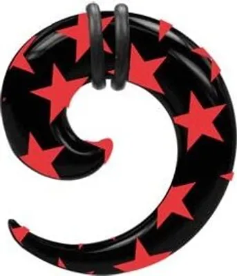 Immagine prodotto di Espansore a spirale per dilatazione dell'orecchio Karisma con stampa acrilica e stelle, anello in gomma PDSP.BK/RE.10mm