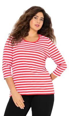 Produktbild von Ulla Popken, Damen, große Größen, 3/4 Arm Rippshirt, Ringel