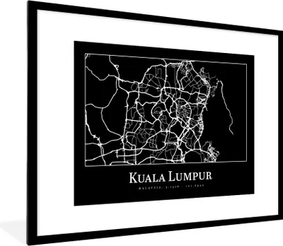 Produktbild von MuchoWow® Gerahmtes Poster Stadtplan - Kuala Lumpur - Karte 80x60 cm - Poster mit Schwarzem Bilderrahmen Wandposter Rahmen Foto Bilder - Schlafzimmer-Dekorationen - Fotoposter