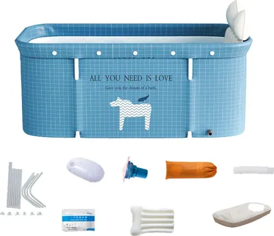 Immagine prodotto di Allecto Plus - Vasca da bagno pieghevole 120 x 60 cm - Vasca da bagno portatile - Vasca da bagno in piedi - Vasca da bagno per la famiglia - Set da bagno - Relax e divertimento - Blu acqua