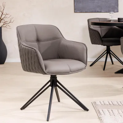 Produktbild von riess-ambiente Drehbarer Design Stuhl EUPHORIA taupe Echtleder schwarz Metallgestell mit Armlehne