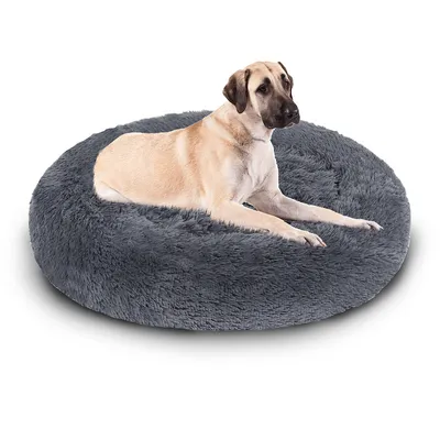 Productafbeelding van TolleTour Hondenbed, pluche slaapplek, hondenmand, kattenbed, wasbaar, antislip, comfortabel, 60 cm, donkergrijs
