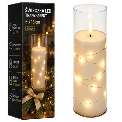 Produktbild von MasterLED LED-Kerze 5 x 18 cm 2000 K Flammeneffekt batteriebetrieben transparent