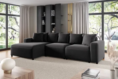 Produktbild von Ecksofa Designersofa Sofa MEGAN in Stoff Salvador Schwarz Ottomane Links