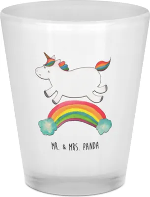 Produktbild von Mr. & Mrs. Panda Pinnchen Einhorn Regenbogen - Transparent - Geschenk, Unicorn, Stamper, Einhornautobahn, Gläschen, Stamperl, Glitzer, Schnapsglas, Shot Glas