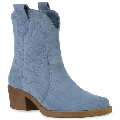 Produktbild von VAN HILL Damen Stiefeletten Cowboy Boots 835978, Farbe: Hellblau Velours, Größe: 38