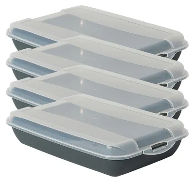 Produktbild von Novaliv 4er-Set Anthrazit Premium Aufschnittbox mit Transparentem Deckel, Frischhaltedosen für Wurst & Käse Maße 25x17x5 cm Kühlschrank Organizer Knäckebrotbox Wohnung must-have Küchen Gadgets