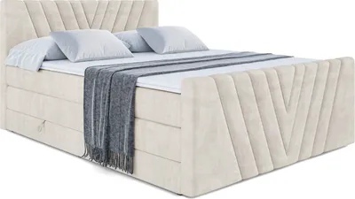 Produktbild von ALTDECOR Boxspringbett mit Fußteil, 2 Matratzen und Topper - 180x200 cm - ERNINA-Z KING - creme Samt - Polsterbett mit, H3- und H4- Matratzen, Bettkasten und Lattenrost, Bett mit Stauraum