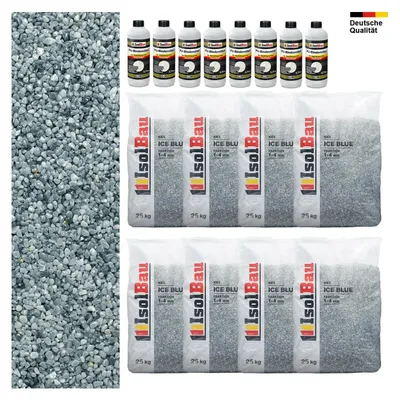 Steinteppich SET Ice Blue 1-4mm Marmorkies 200kg + PU-Bindemittel Set für 20m²