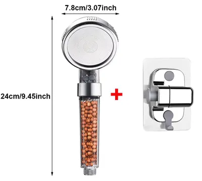Produktbild von Gefilterter Duschkopf aus ABS, Hochdruck-Wassersparspray, durchsichtige Handduschköpfe mit Filterperlen für Badezimmer. Version:Duschkopf + Basis