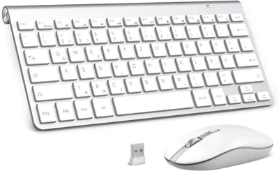 Produktbild von Kabelloses Tastatur Maus Set 2.4 GHz, Ergonomische Slim Tastatur Deutsch QWERTZ mit 12 FN-Tasten, Leise Funktastatur und Maus für PC, Laptop, Smart TV