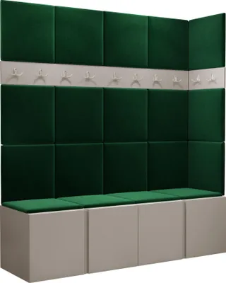 Produktbild von MIRJAN24 Garderoben-Set Orion II, Garderobe mit Sitzbank mit 19 x Wandpanel 42x42 (Farbe: Cashmere, Manila 35)