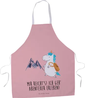 Produktbild von Mr. & Mrs. Panda Schürze Einhorn Bergsteiger - Rot Pastell - Geschenk, Unicorn, Grill, Küchenschürze, Urlaub, Berge, Abenteuer, Kochschürze, Küchenzubehör, Einhörner