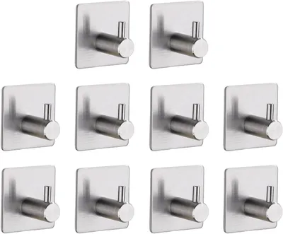 Produktbild von TECBULL® 10 massive Edelstahl Klebehaken - Gebürstet, Handtuchhaken fürs Bad selbstklebend, Handtuchhalter ohne Bohren, Hochwertige Wandhaken rostfrei