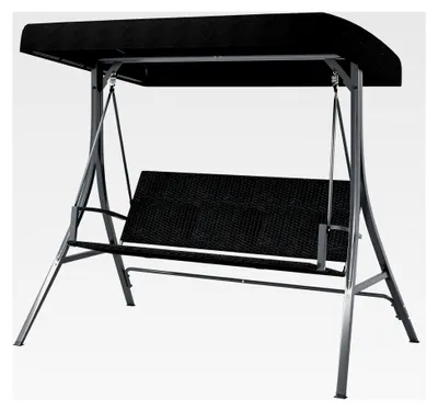 Produktbild von Hollywoodschaukel für 3 Personen, Gartenschaukel mit Sonnendach und Rattansitzlehne, Metallgestell, Outdoor Schaukelbank bis 450 kg belastbar, wasserabweisende Gartenliege für Garten, Hinterhof und Pools
