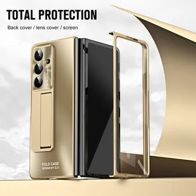 Produktbild von Hülle für Samsung Galaxy Z Fold 7 Hart PC Schutzhülle mit Displayschutz, Linsenschutz, Stander, Stifthalter Gold