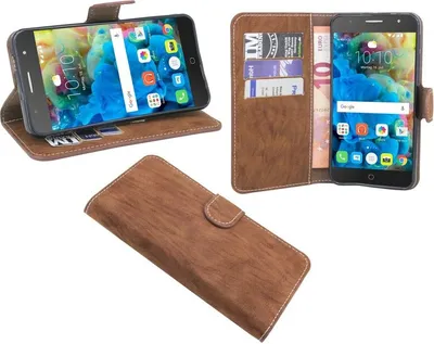 Produktbild von Alcatel Pop 4 Handyhülle Tasche Flip Case Smartphone Schutzhülle Braun
