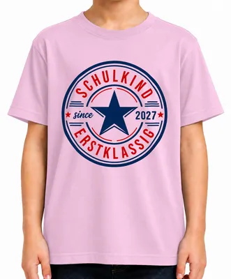 Productafbeelding van T-shirt voor kinderen, roze, maat 140, als cadeau voor de eerste schooldag (vanaf 2027), voor de basisschool