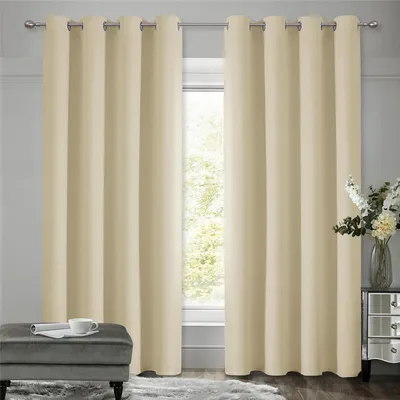 Obrázok produktu pre Záclony s okami, 2 kusy, výška 175 cm, šírka 140 cm, béžová farba, termoizolačné, chrániace pred chladom, zatemňovacie, vhodné do spálne a obývačky