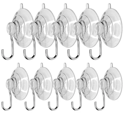 Produktbild von 10 Saugnapfhaken, transparente Saugnäpfe mit Haken, 30 mm und 40 mm, aus PVC und Edelstahl, wasserdicht und wiederverwendbar für Badezimmer, Küche, Fenster und Glastüren.