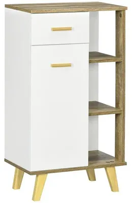 Zdjęcie produktu dla Nowoczesna szafka łazienkowa - szafka z szufladą i półkami drewnianymi - 50 x 30 x 89 cm - wolnostojąca - biała