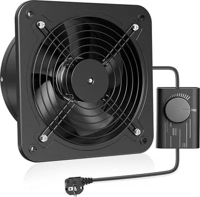 Image de Ventilateur d'extraction 200 mm avec régulateur de vitesse – Silencieux et économe en énergie – Avec clapet anti-retour – Prise UE – Pour garage, cuisine, grenier et fenêtre