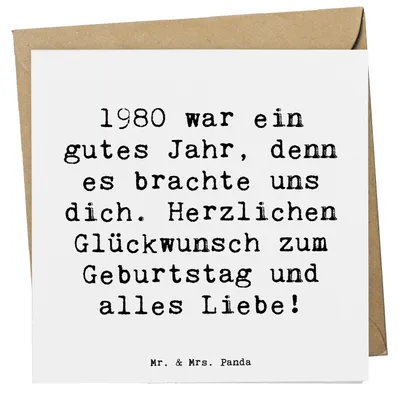 Produktbild von Mr. & Mrs. Panda Grußkarte Spruch 1980 Geburtstag - Weiß - Geschenk, faltkarte, anlasskarte, liebevolle Geschenke, alles Liebe, feiern, Klappkarte, Geboren am, Alter