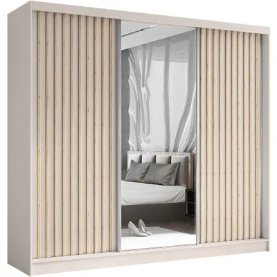 Image de Armoire HELIX 240 cm avec lamelles - armoire style moderne avec portes coulissantes & miroir (Cachemire + Artisan)
