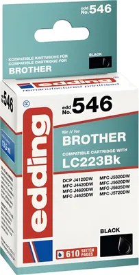 The image shows the retail packaging of an edding brand black ink cartridge for Brother printers.