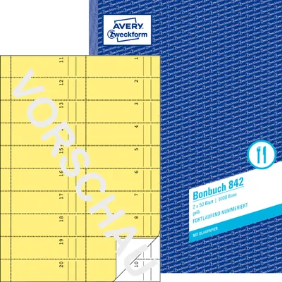 Produktbild von Avery Zweckform 842, Bonbuch, gelb, fortlaufend nummeriert, 1-1000 Bons
