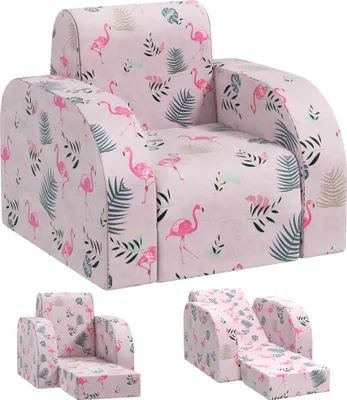 Produktbild von AIYAPLAY Kindersessel, 2 in 1 Klappbar Kindersofa mit Liegefunktion, Flamingo-Muster, Gepolserter Kinderstuhl für Kinder ab 1,5 Jahre, Kinderzimmer