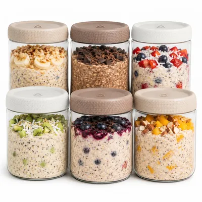 Produktbild von Deleca Overnight Oats Gläser 6er Set 500 ml, Vorratsgläser mit Deckel, luftdicht, stapelbar, Müsliglas Joghurtglas