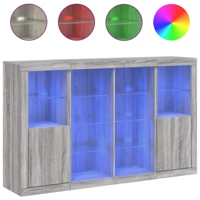 Produktbild von Sideboards mit LED-Leuchten 3 Stk. Grau Sonoma Holzwerkstoff